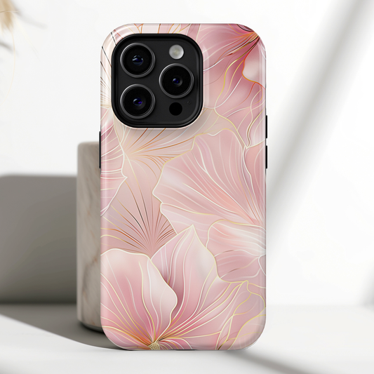 Luxury Pink Floral with Golden Lining Design iPhone Case