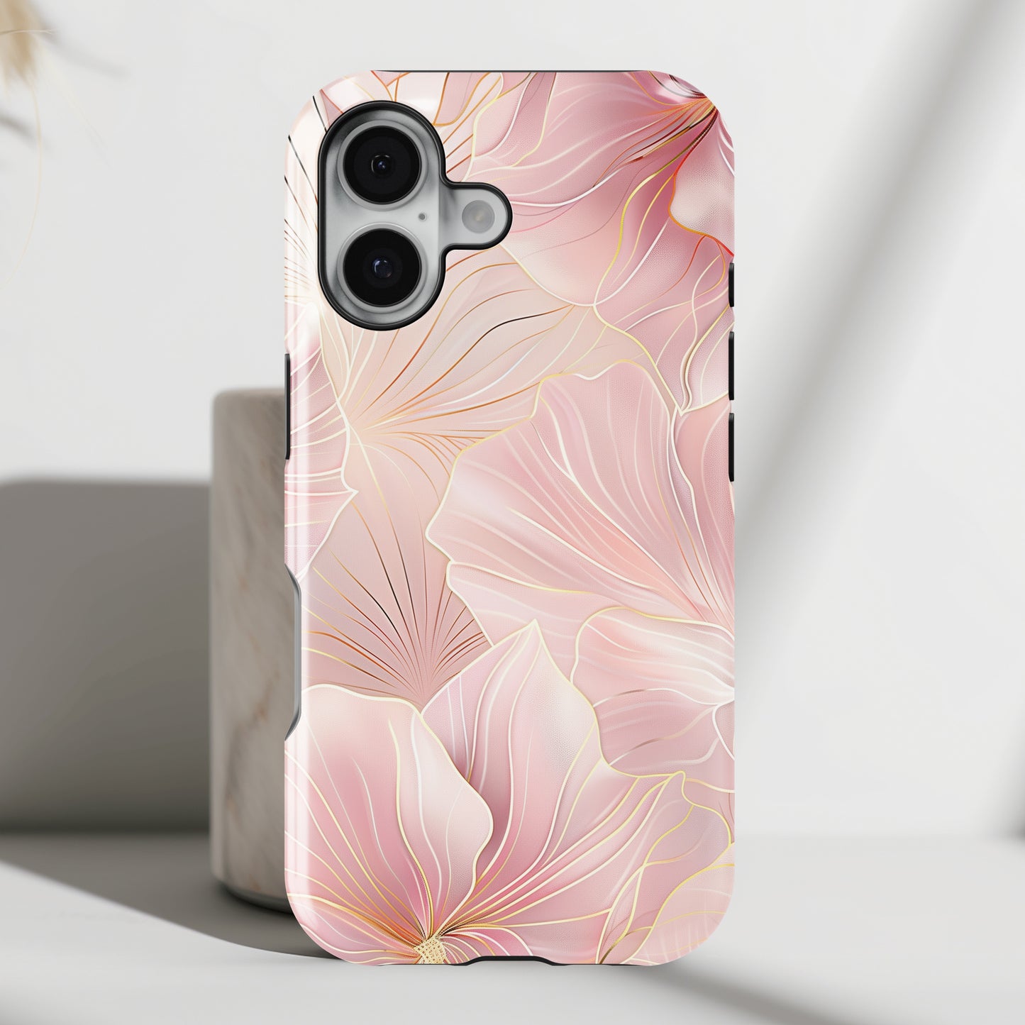 Luxury Pink Floral with Golden Lining Design iPhone Case