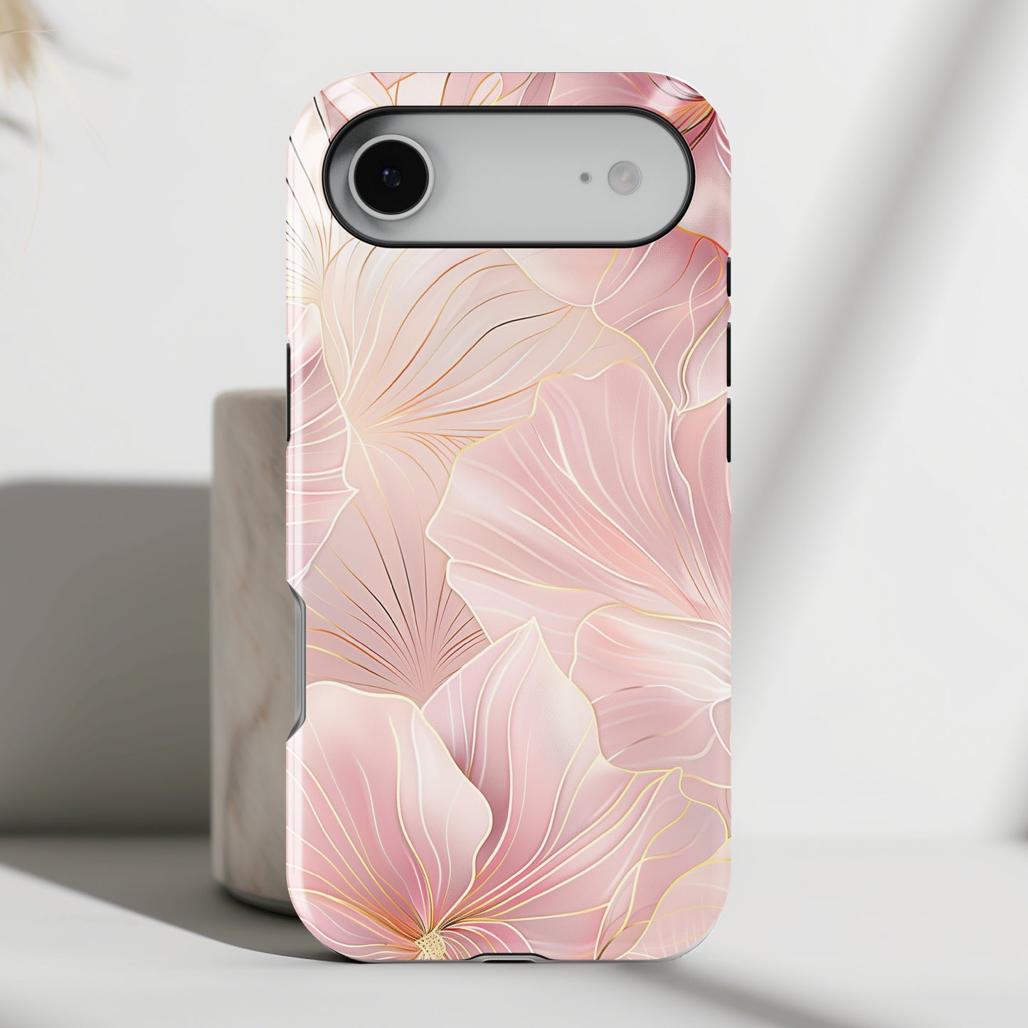 Luxury Pink Floral with Golden Lining Design iPhone Case