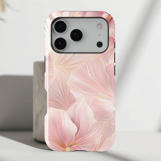 Luxury Pink Floral with Golden Lining Design iPhone Case