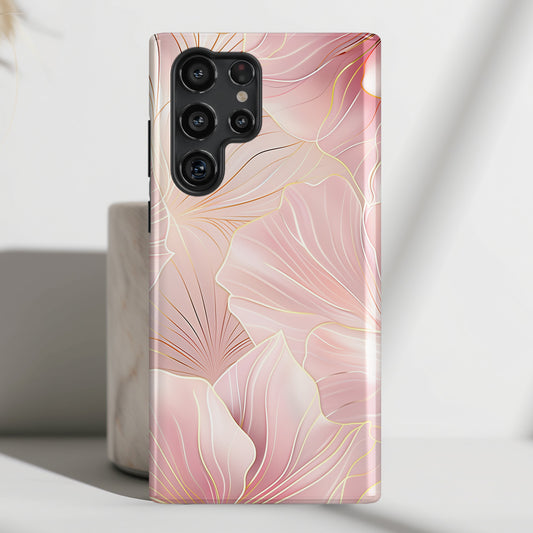 Luxury Pink Floral with Golden Lining Design Case for Galaxy S series Phones