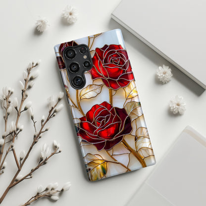 Luxury Red Rose Stained Glass Design Phone Case for Galaxy S series Phones