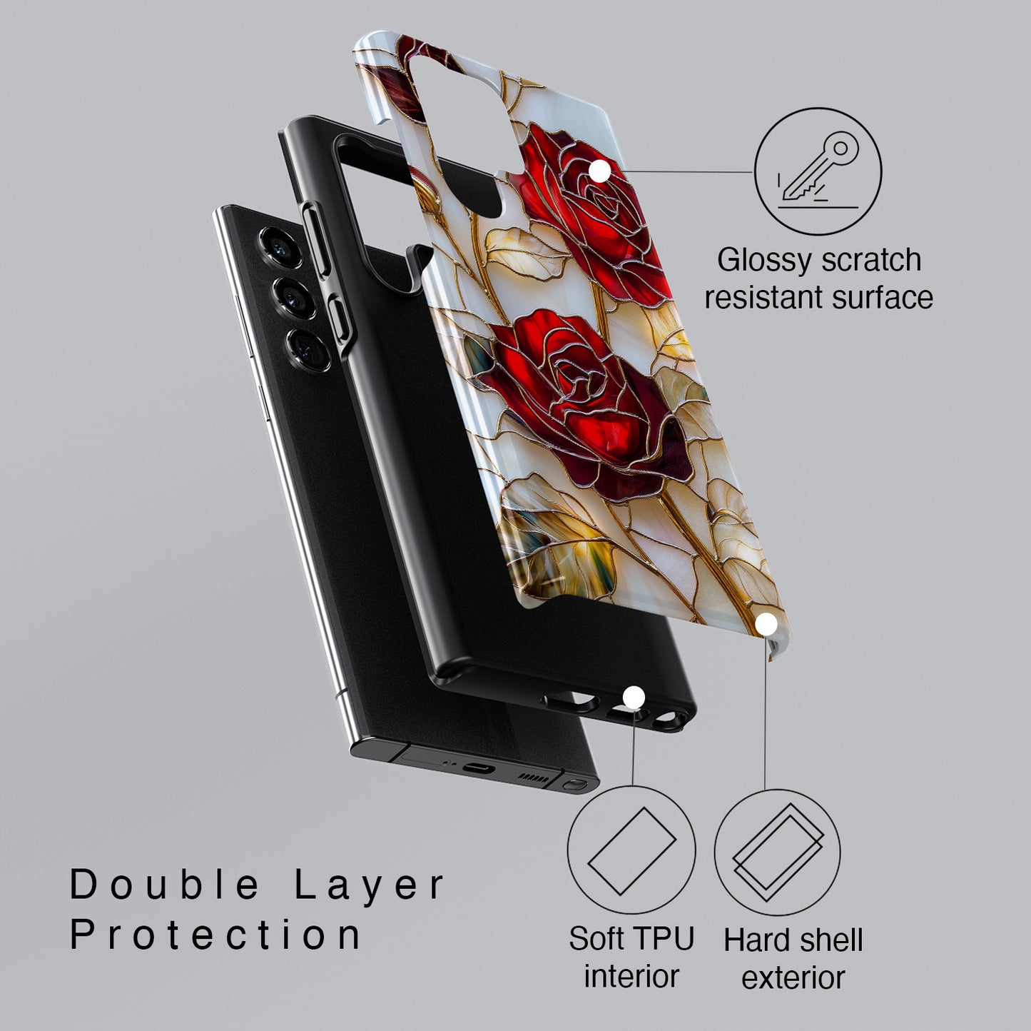 Luxury Red Rose Stained Glass Design Phone Case for Galaxy S series Phones