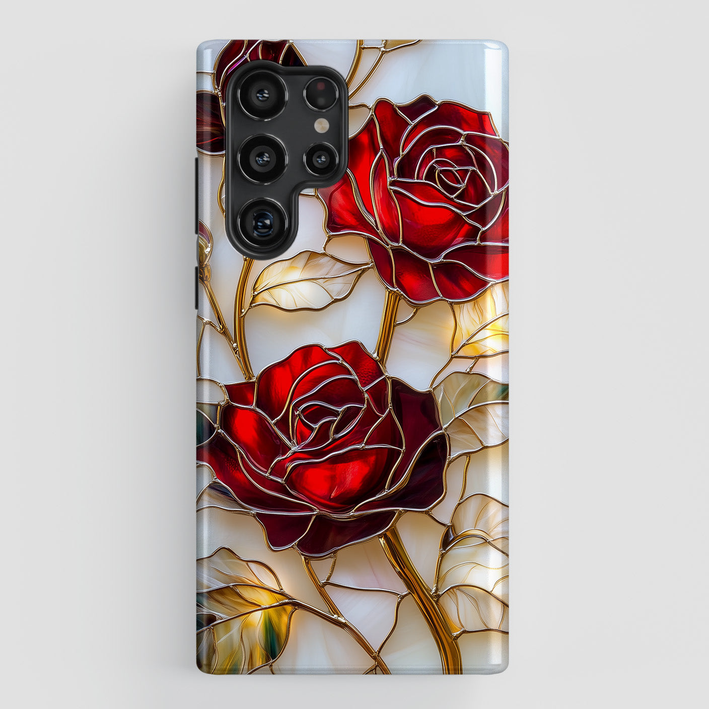 Luxury Red Rose Stained Glass Design Phone Case for Galaxy S series Phones