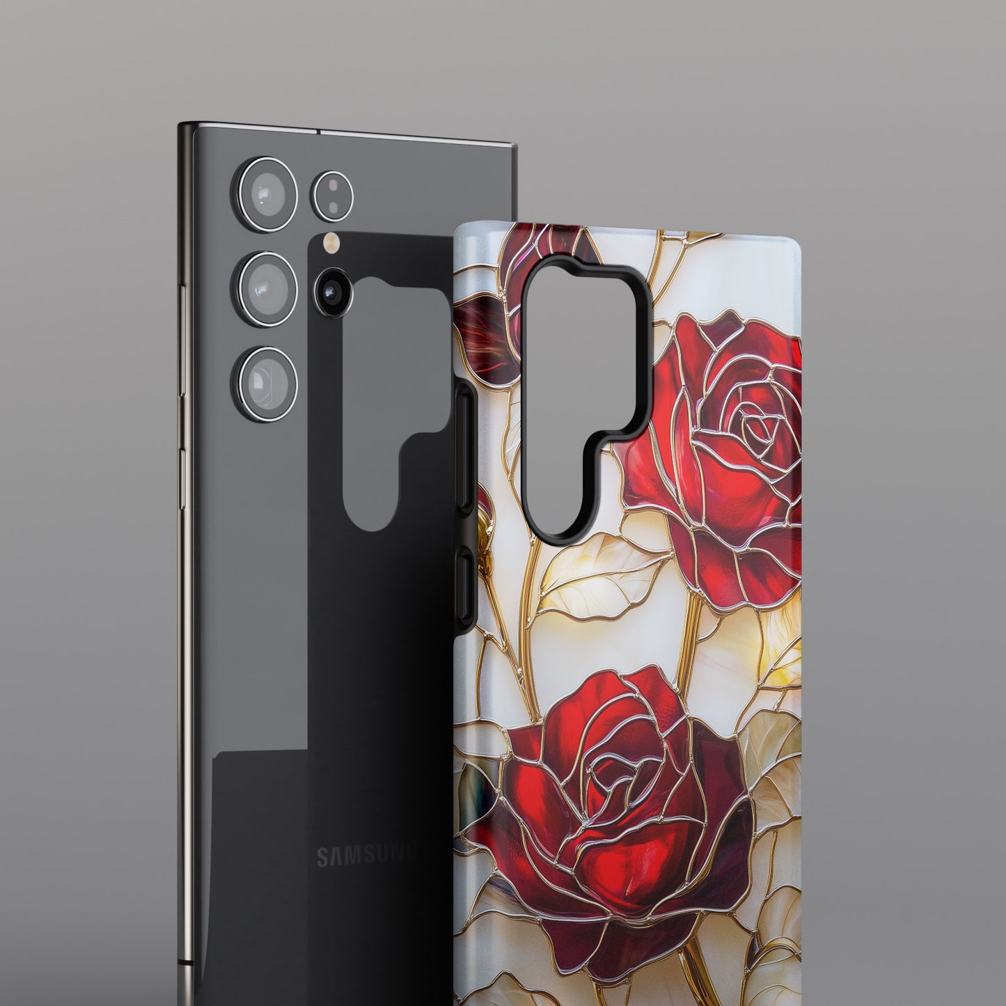 Luxury Red Rose Stained Glass Design Phone Case for Galaxy S series Phones