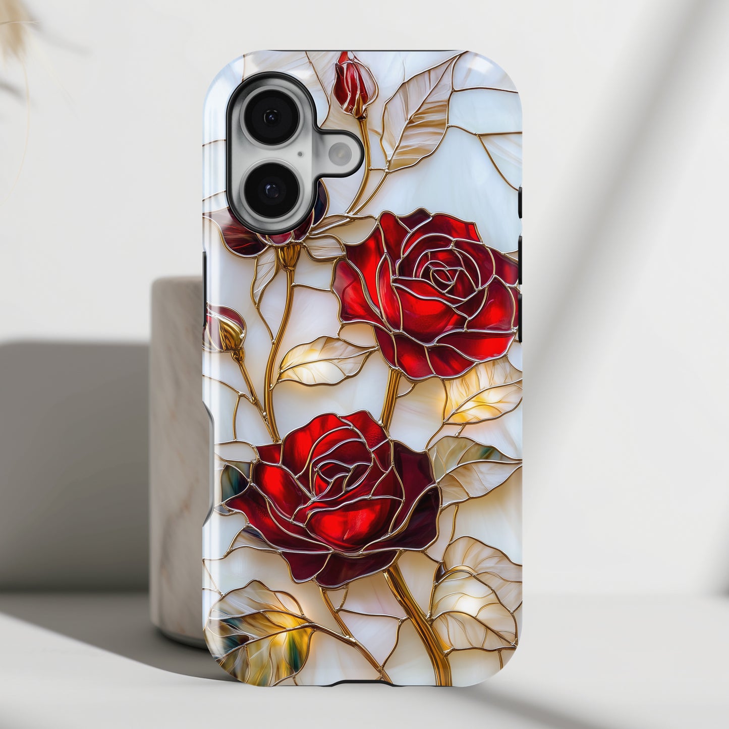 Luxury Red Rose Stained Glass Design iPhone Case