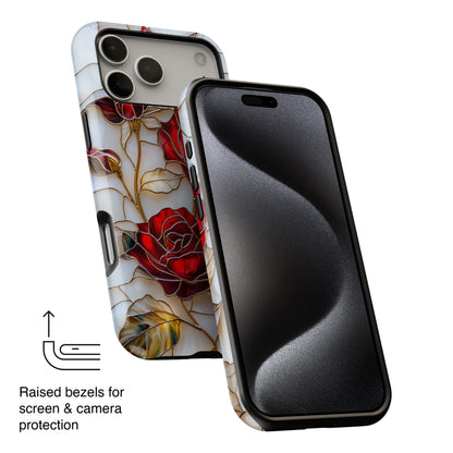 Luxury Red Rose Stained Glass Design iPhone Case