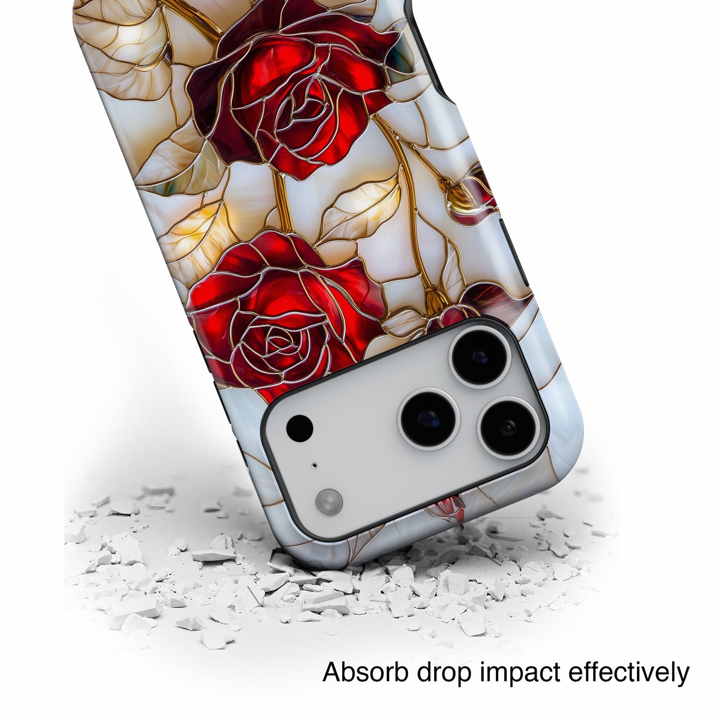 Luxury Red Rose Stained Glass Design iPhone Case