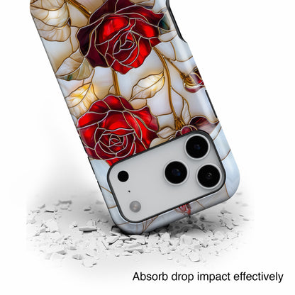 Luxury Red Rose Stained Glass Design iPhone Case