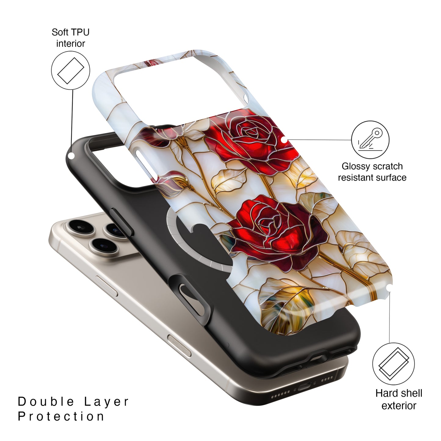 Luxury Red Rose Stained Glass Design iPhone Case