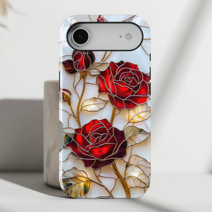 Luxury Red Rose Stained Glass Design iPhone Case