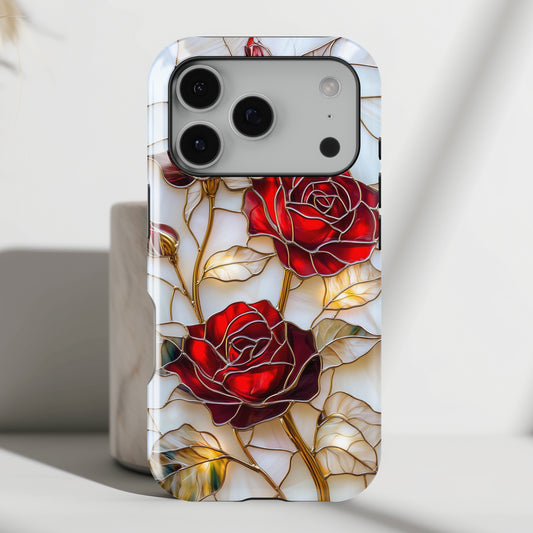 Luxury Red Rose Stained Glass Design iPhone Case