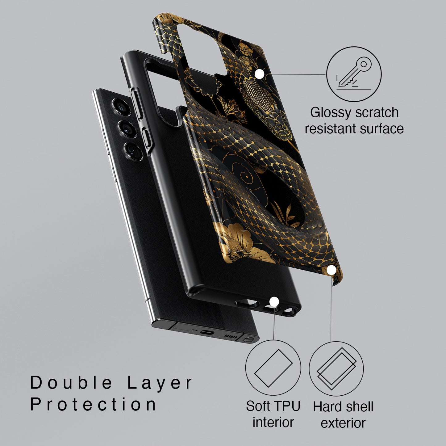 Luxury Black Snake Print Design Samsung Phone Case