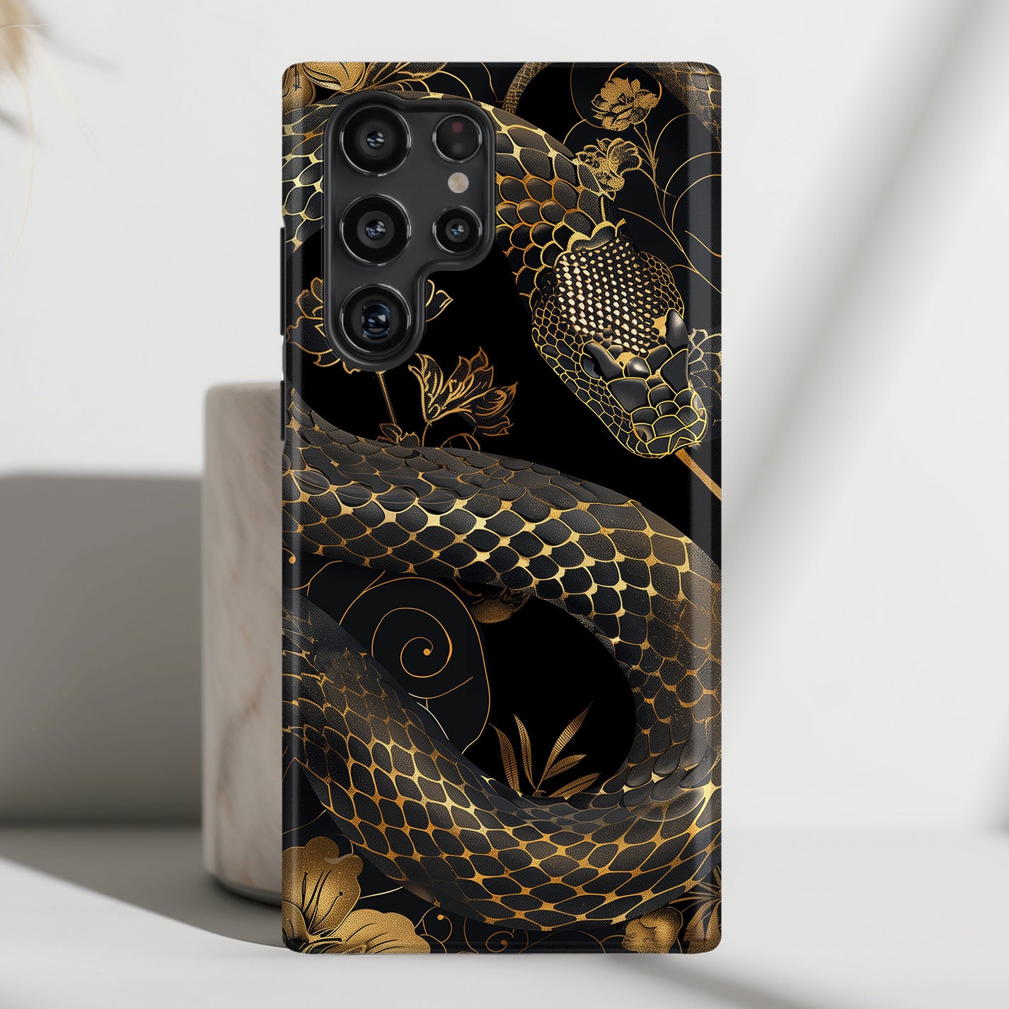 Luxury Black Snake Print Design Samsung Phone Case