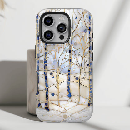 Magical Winter Forest Stained Glass Design iPhone Case