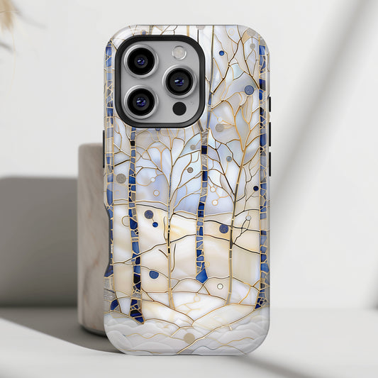 Magical Winter Forest Stained Glass Design iPhone Case