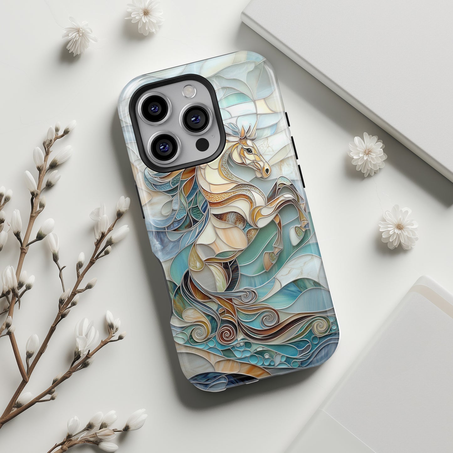 Majestic Horse Stained Glass Design iPhone Case