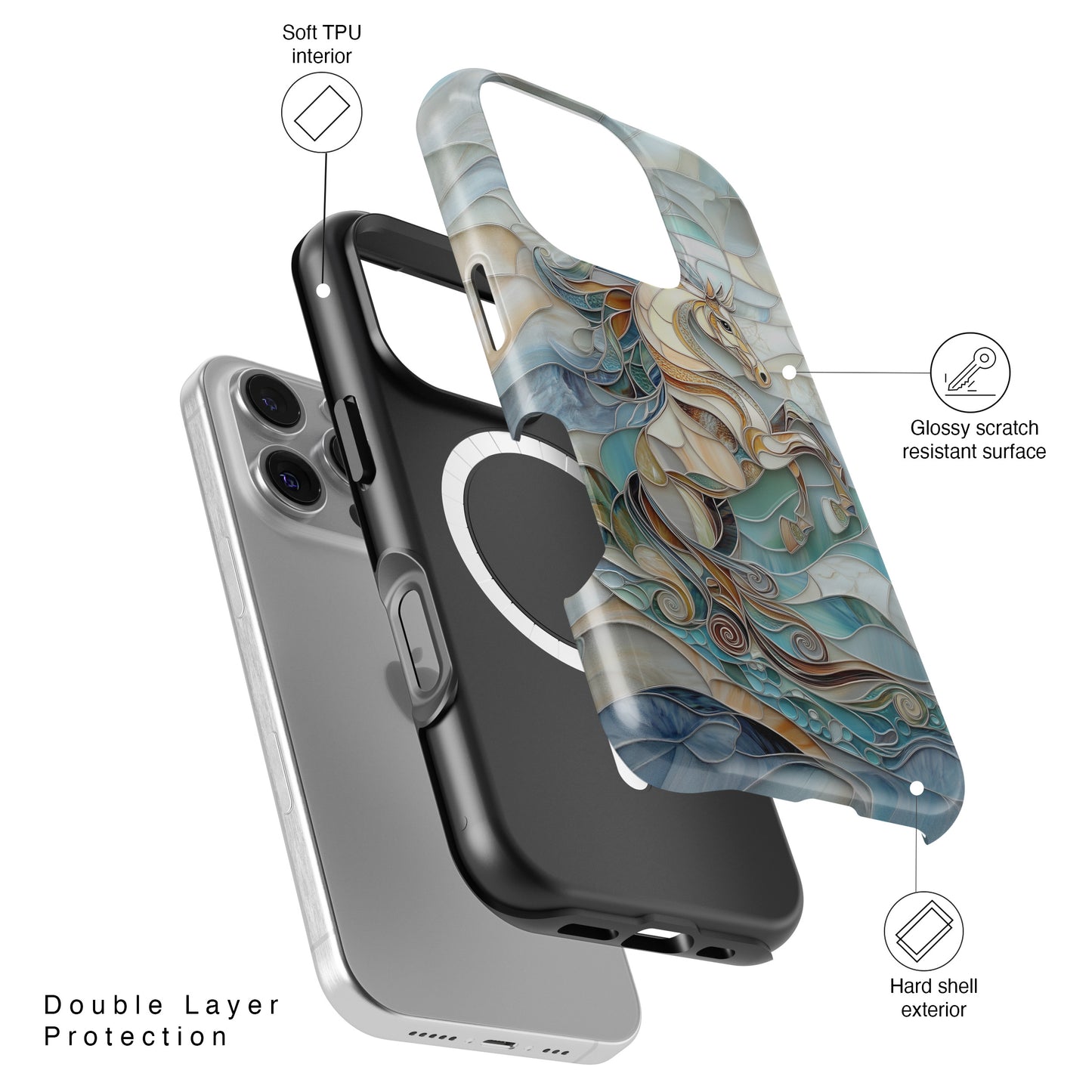 Majestic Horse Stained Glass Design iPhone Case