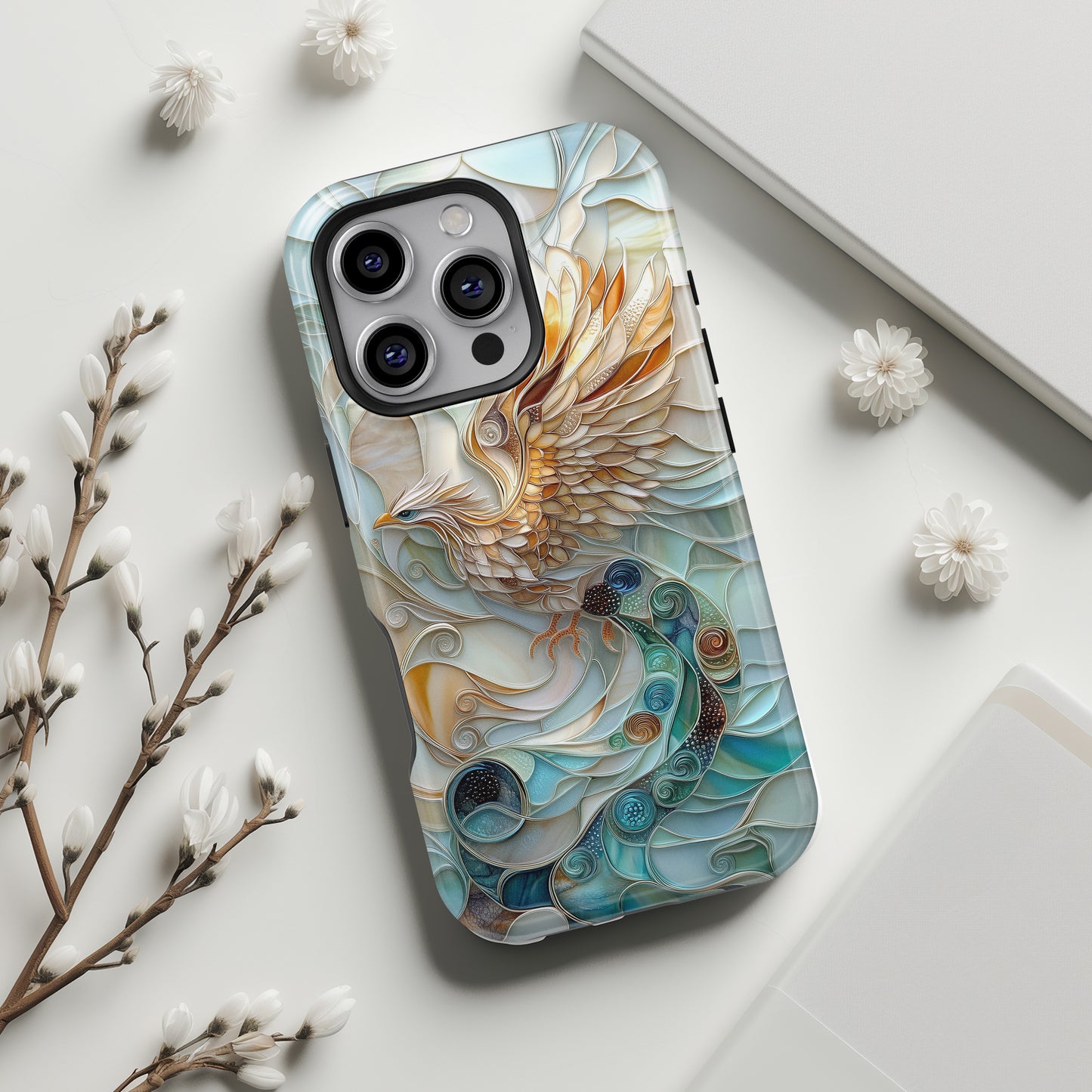 Majestic Phoenix Stained Glass Design iPhone Case