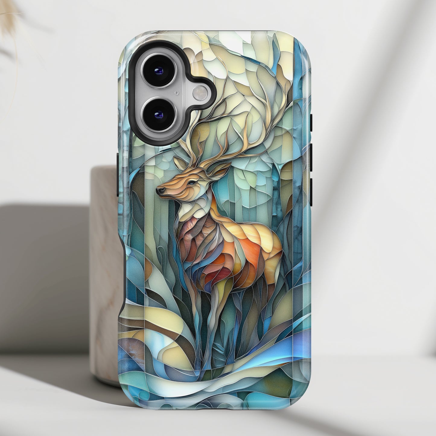 Majestic Stag Stained Glass Design iPhone Case