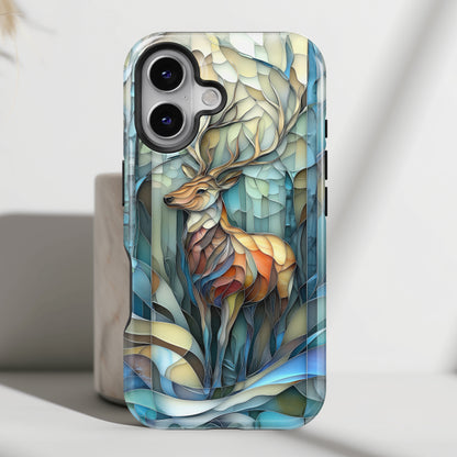 Majestic Stag Stained Glass Design iPhone Case