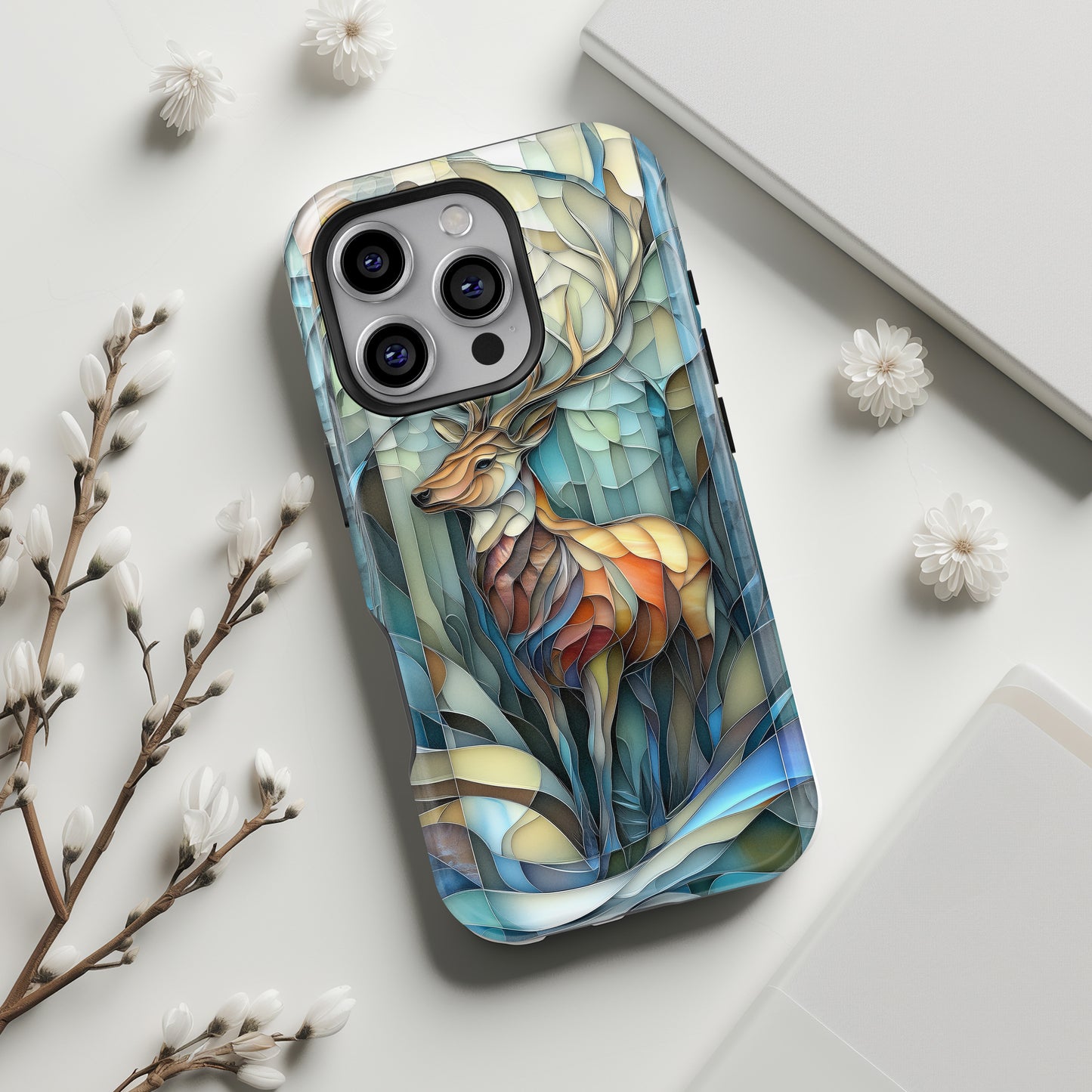 Majestic Stag Stained Glass Design iPhone Case