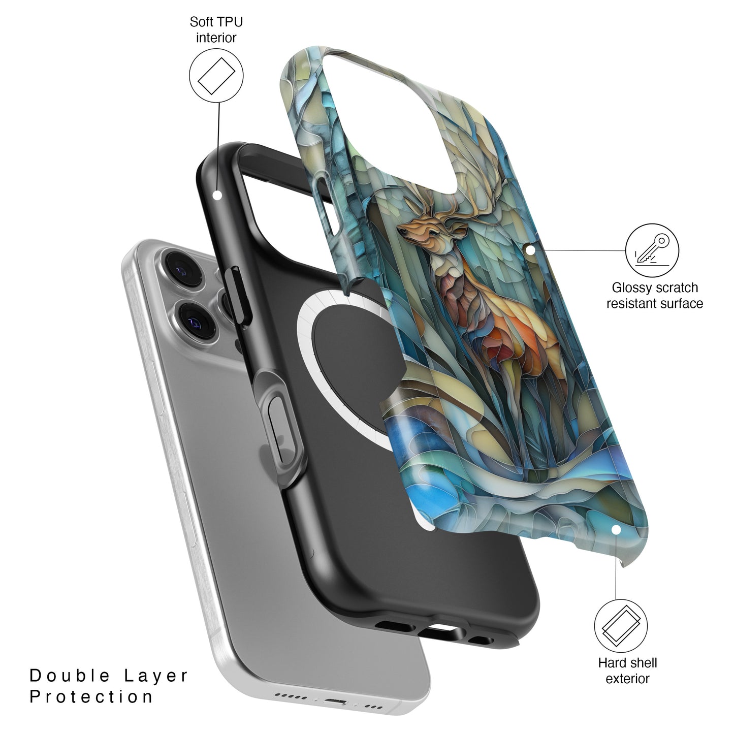 Majestic Stag Stained Glass Design iPhone Case