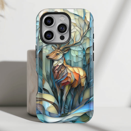 Majestic Stag Stained Glass Design iPhone Case