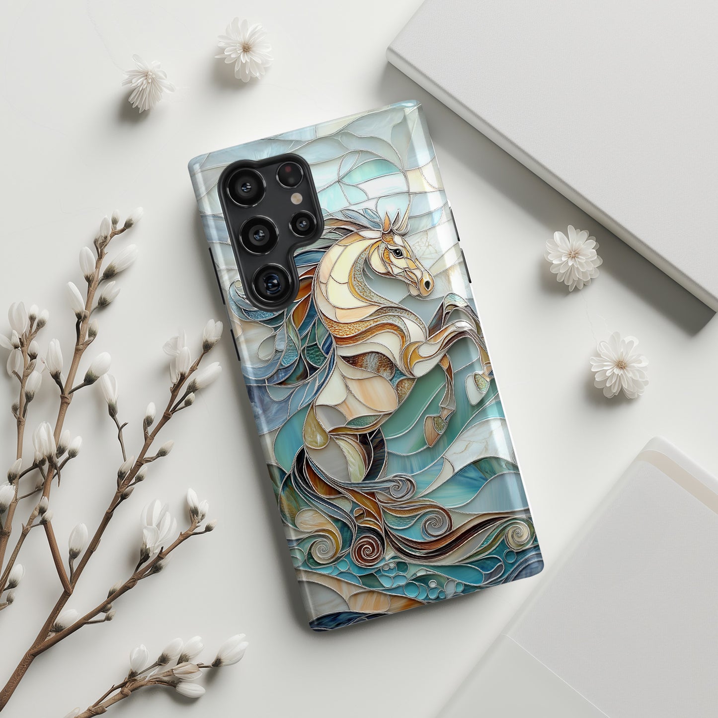 Majestic Horse Stained Glass Design Phone Case for Galaxy S series Phones