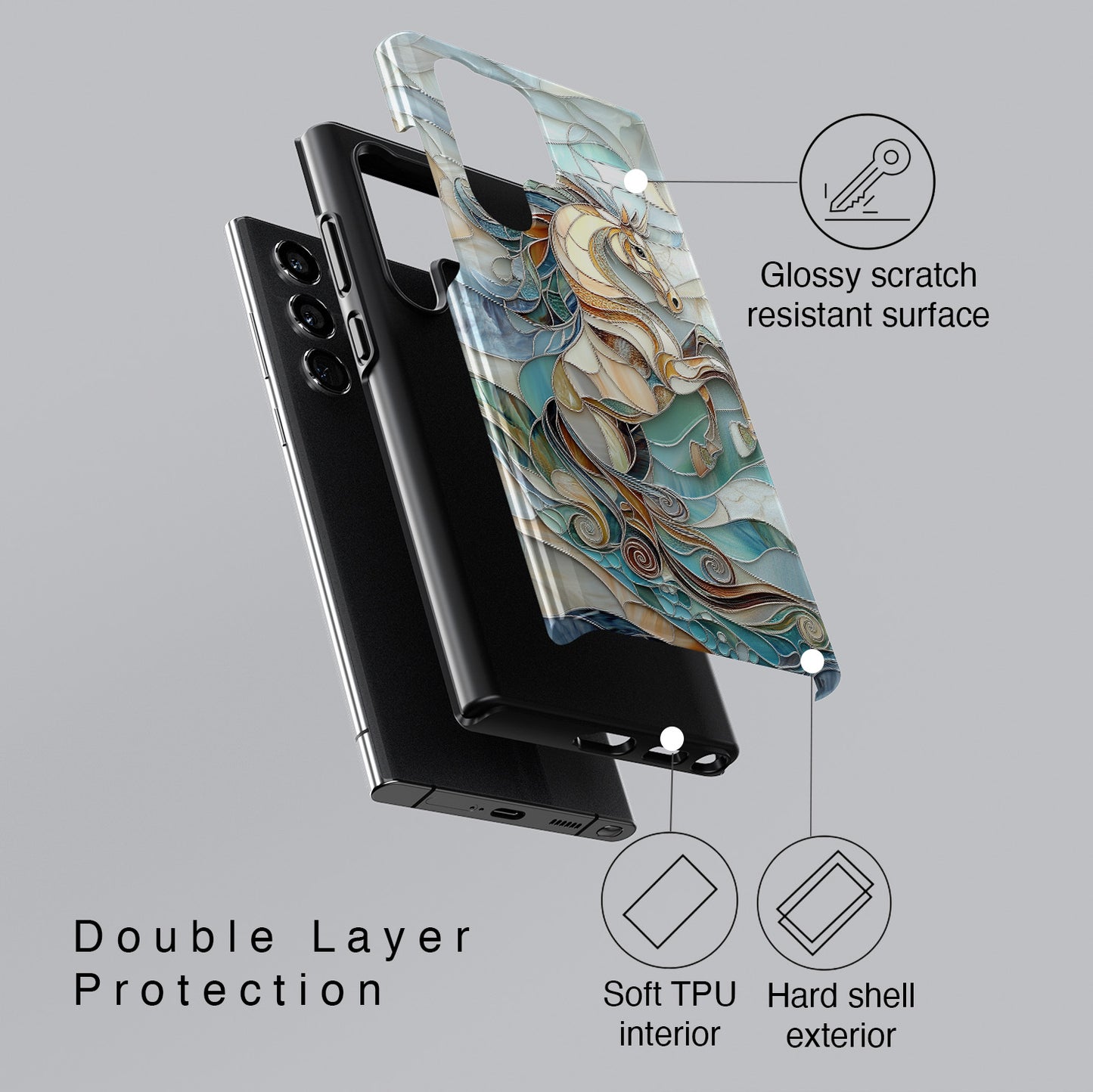 Majestic Horse Stained Glass Design Phone Case for Galaxy S series Phones