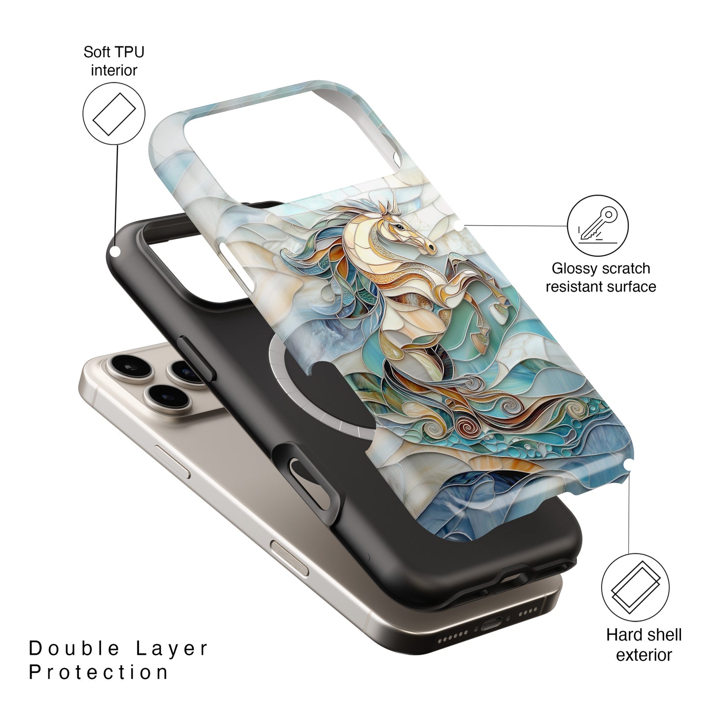 Majestic Horse Stained Glass Design iPhone Case