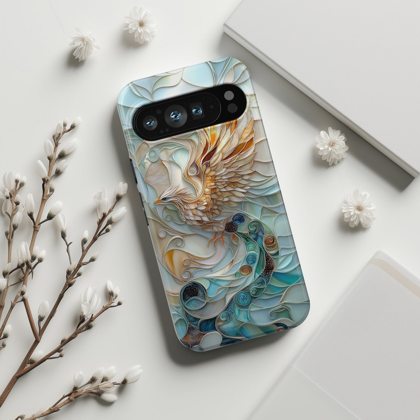 Majestic Phoenix Stained Glass Design Phone Case for Google Pixel