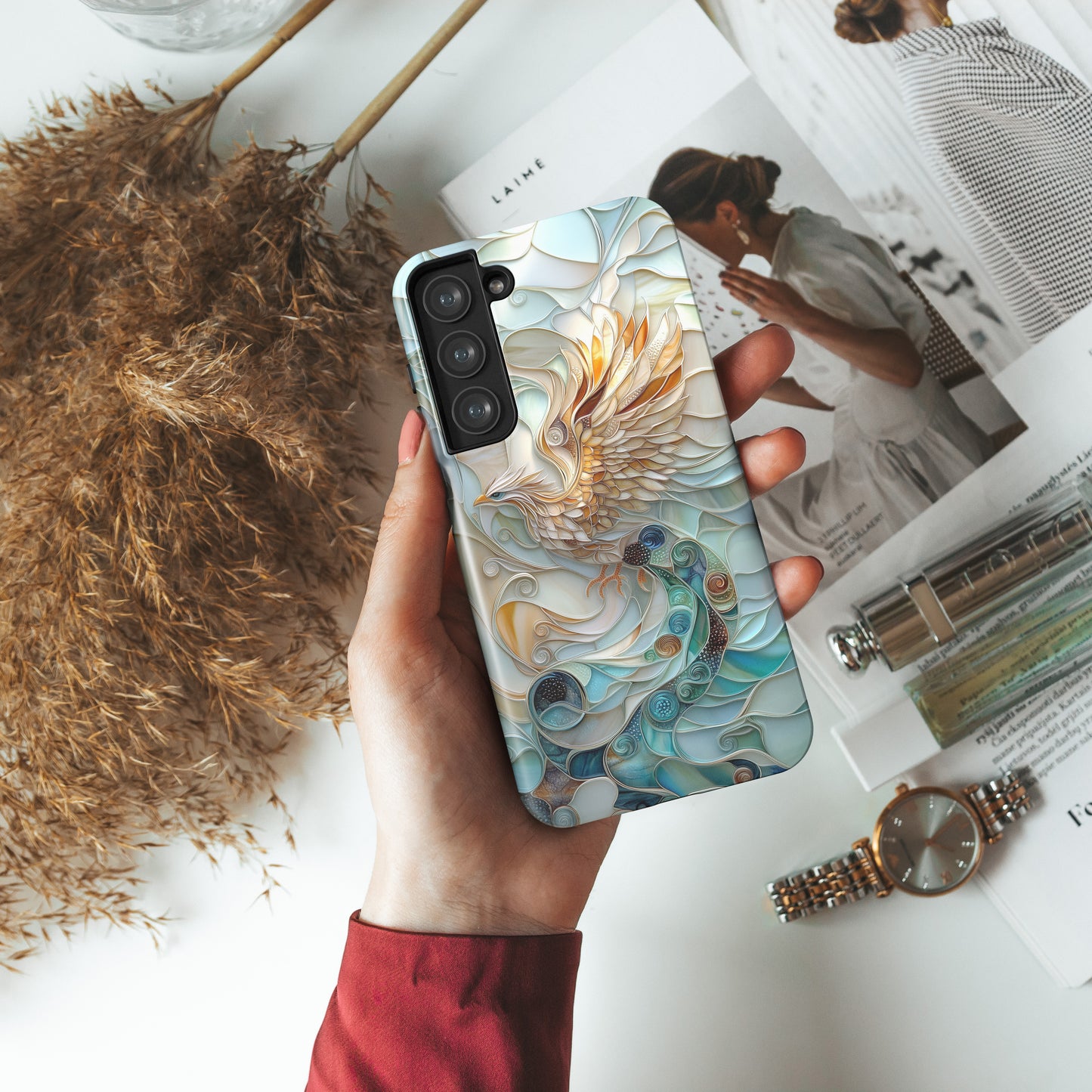 Majestic Phoenix Stained Glass Design Phone Case for Galaxy S series Phones