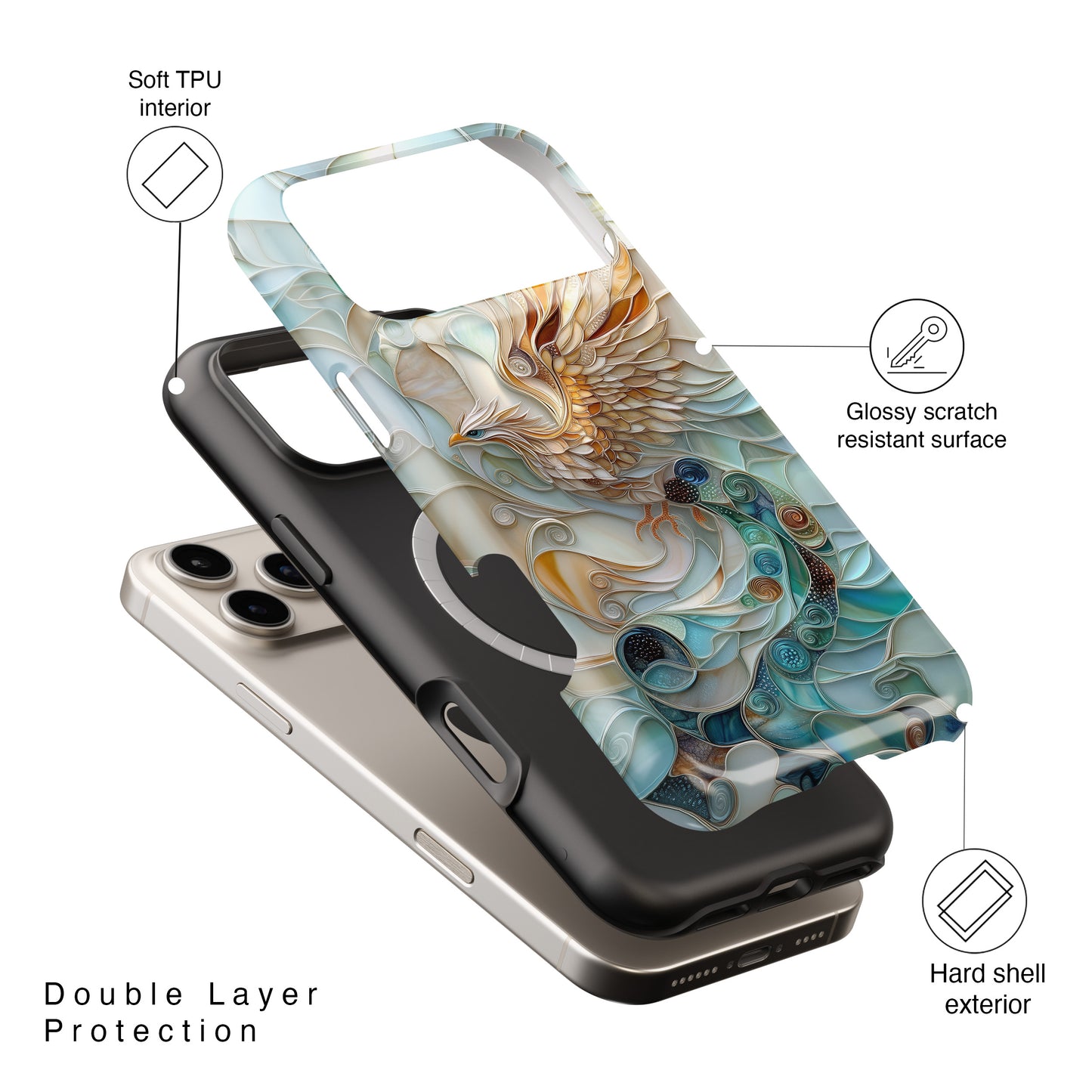 Majestic Phoenix Stained Glass Design iPhone Case