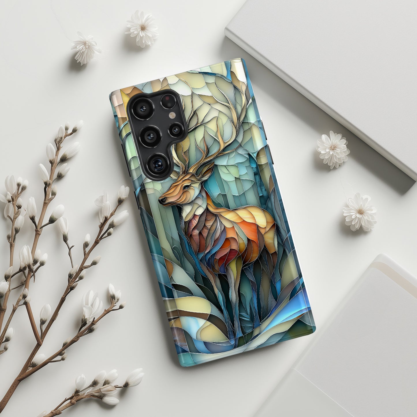 Majestic Stag Stained Glass Design Phone Case for Galaxy S series Phones