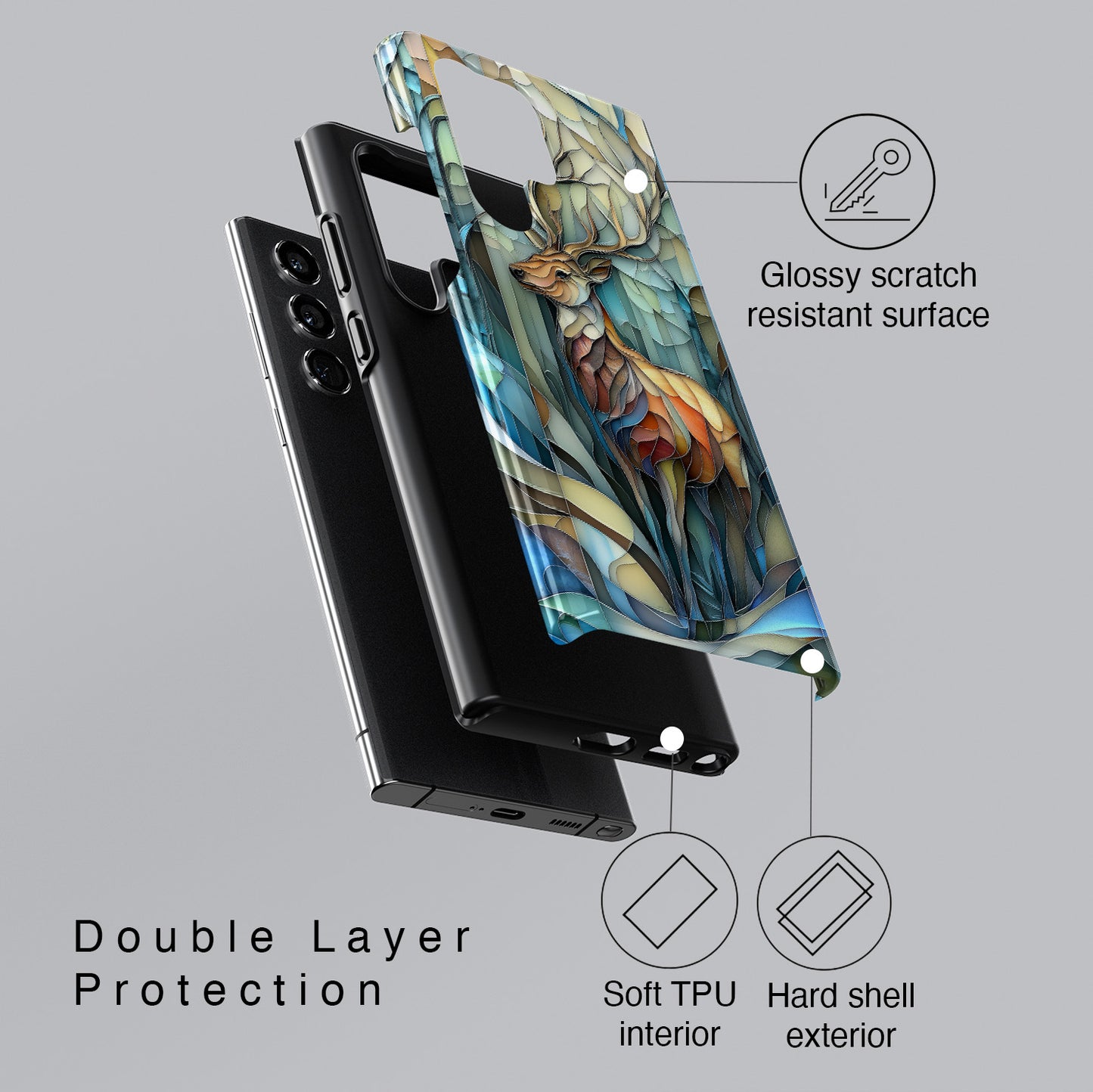 Majestic Stag Stained Glass Design Phone Case for Galaxy S series Phones