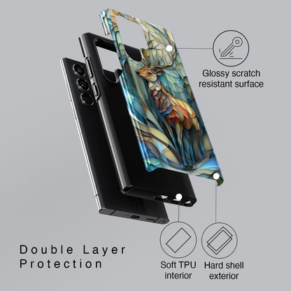 Majestic Stag Stained Glass Design Phone Case for Galaxy S series Phones