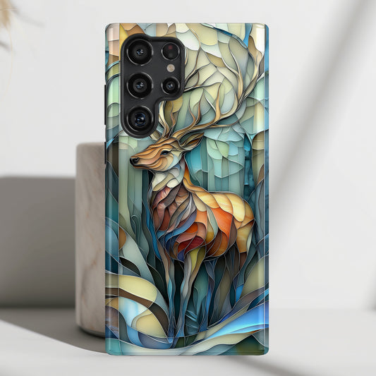 Majestic Stag Stained Glass Design Phone Case for Galaxy S series Phones