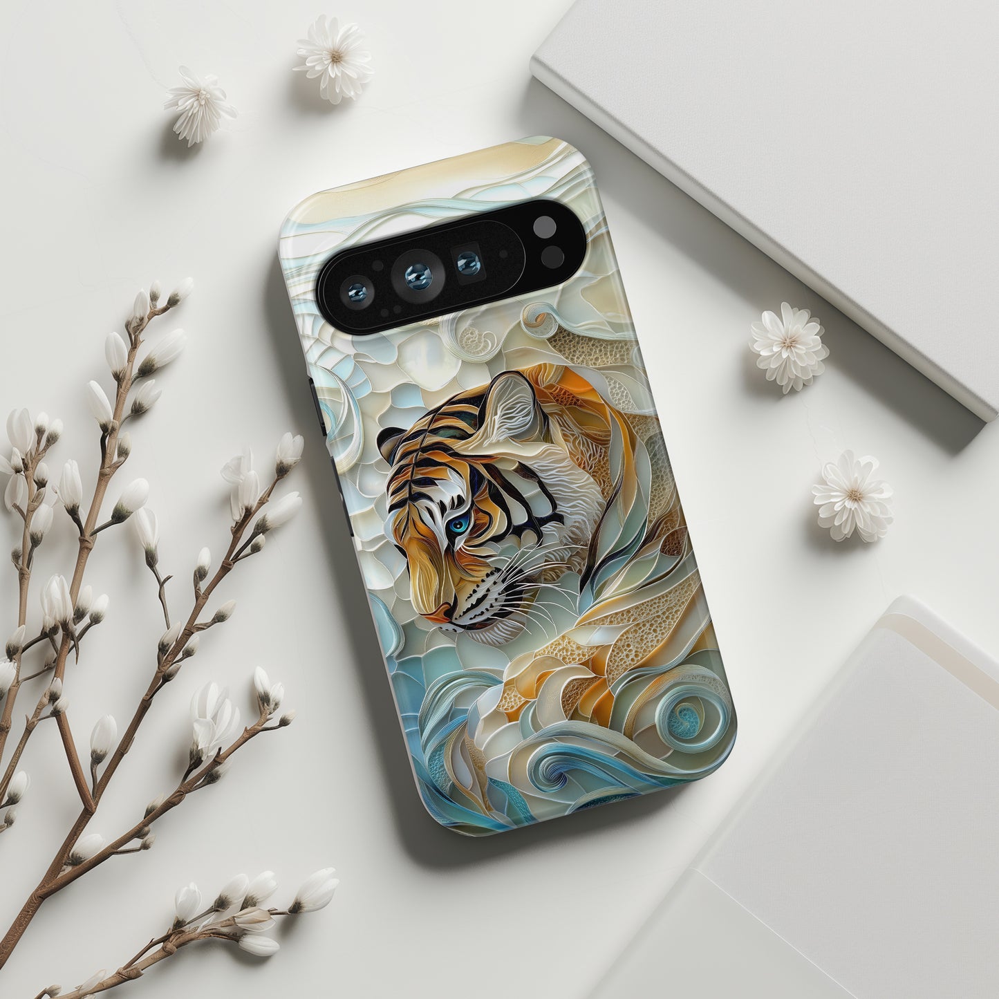 Majestic Tiger Stained Glass Design Phone Case for Google Pixel