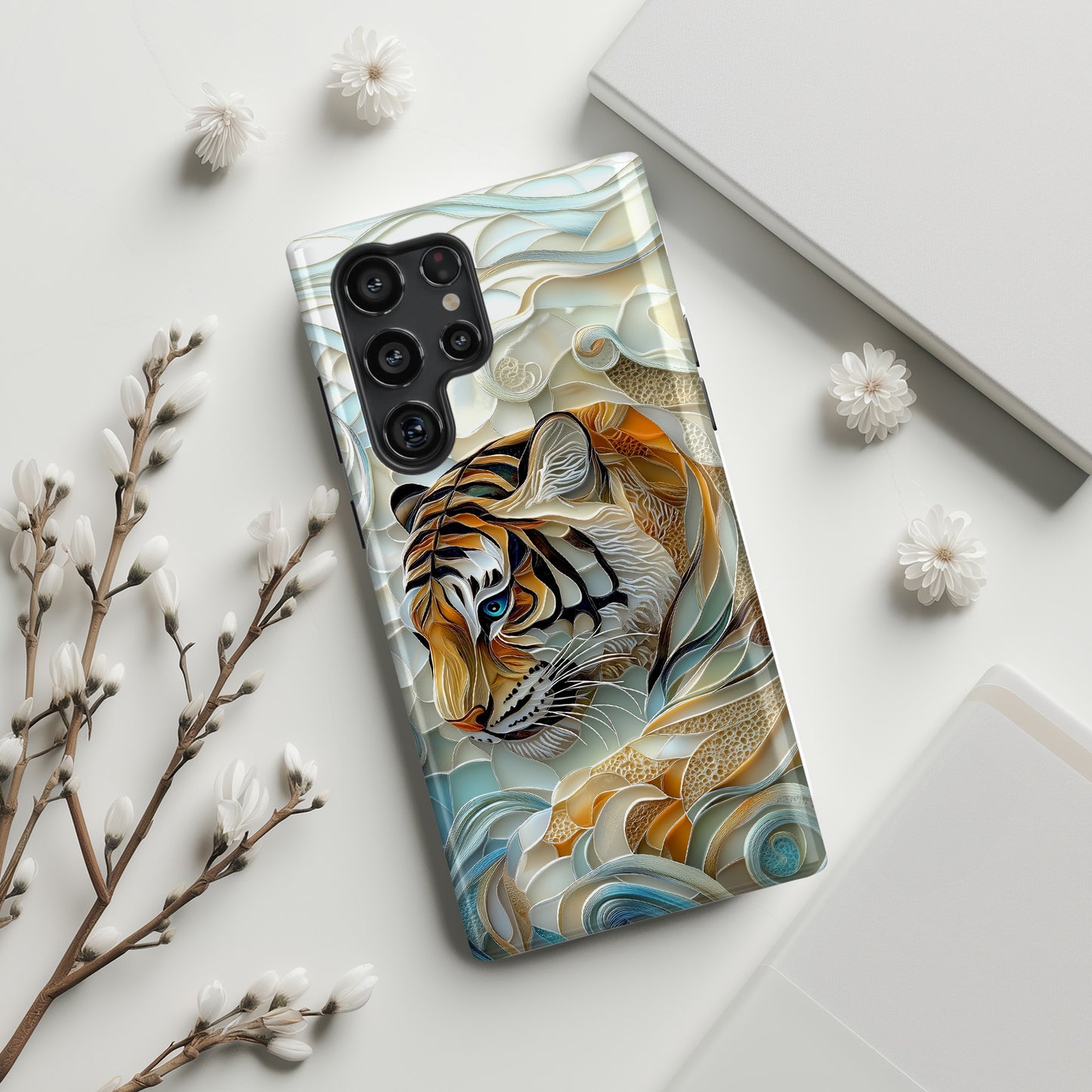 Majestic Tiger Stained Glass Design Phone Case for Galaxy S series Phones