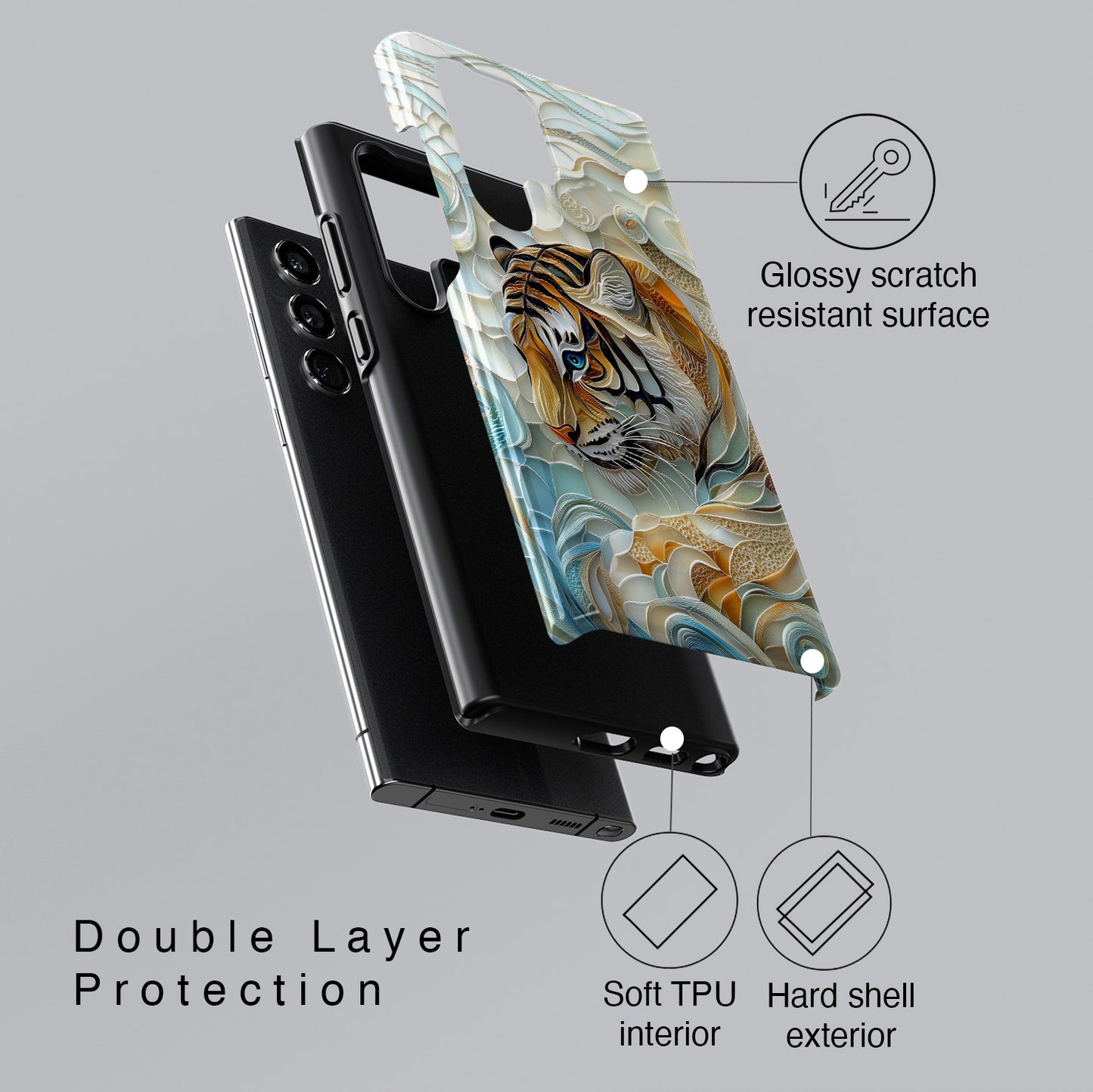 Majestic Tiger Stained Glass Design Phone Case for Galaxy S series Phones