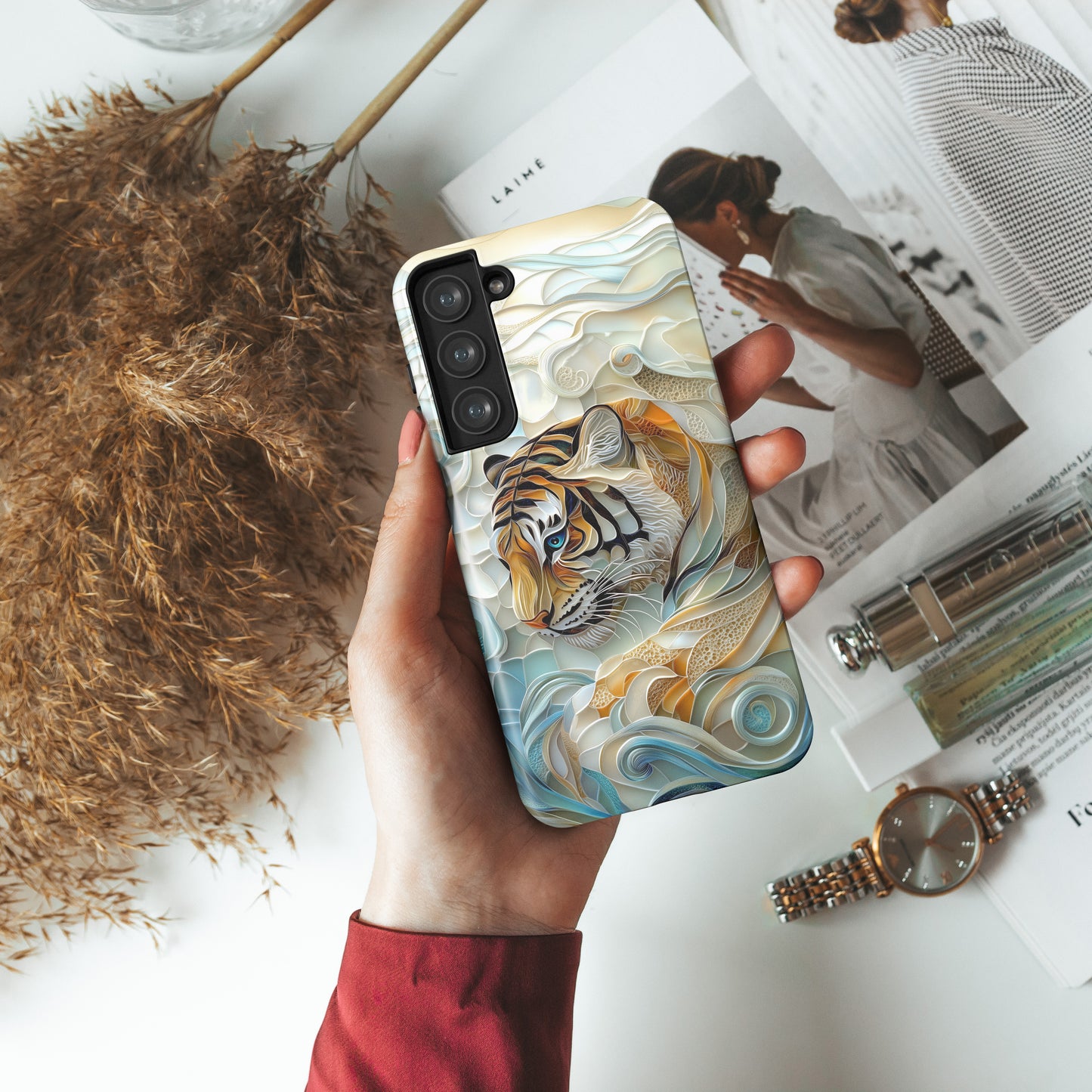 Majestic Tiger Stained Glass Design Phone Case for Galaxy S series Phones