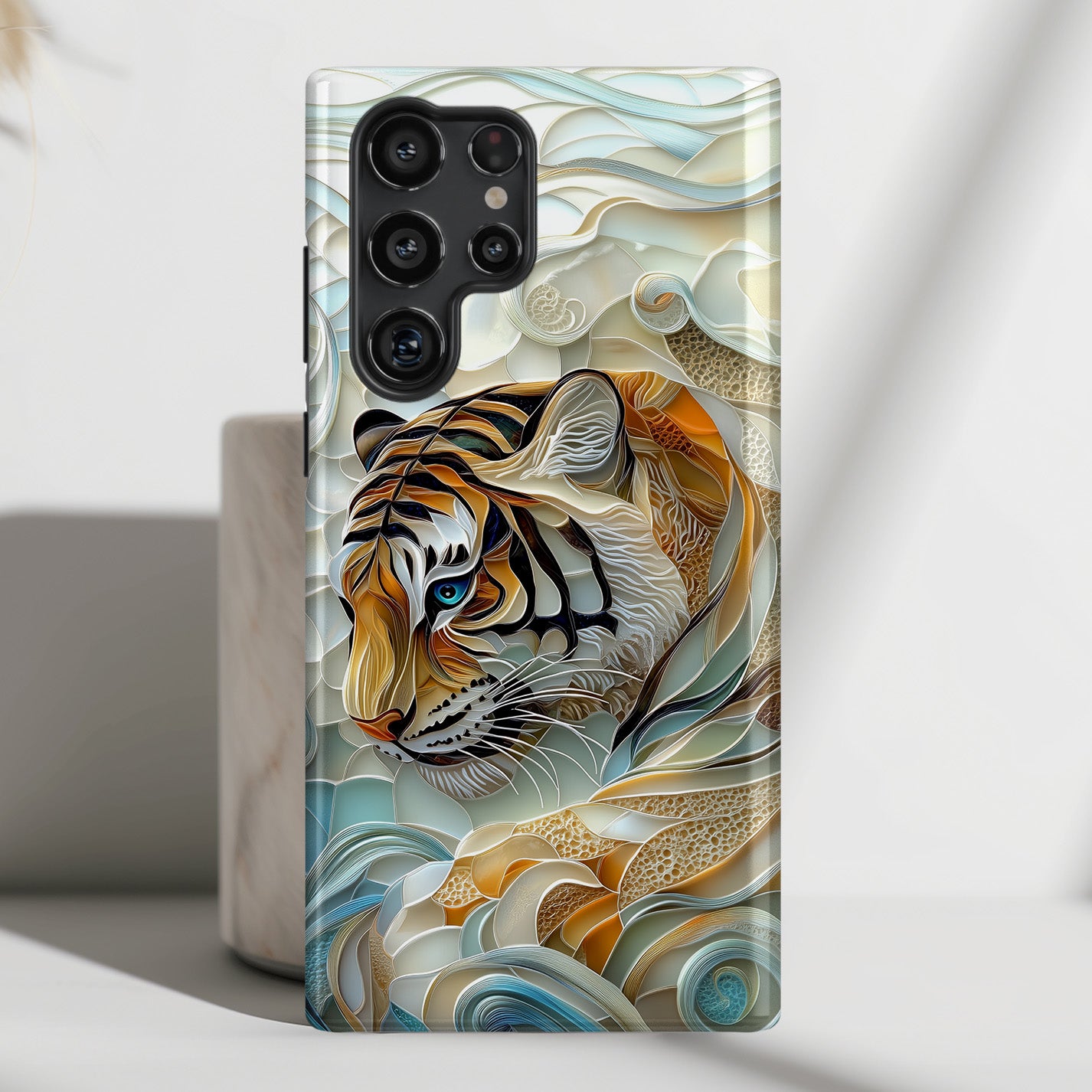 Majestic Tiger Stained Glass Design Phone Case for Galaxy S series Phones