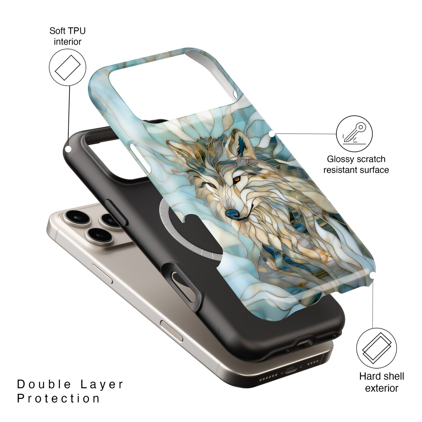 Majestic Wolf Stained Glass Design iPhone Case