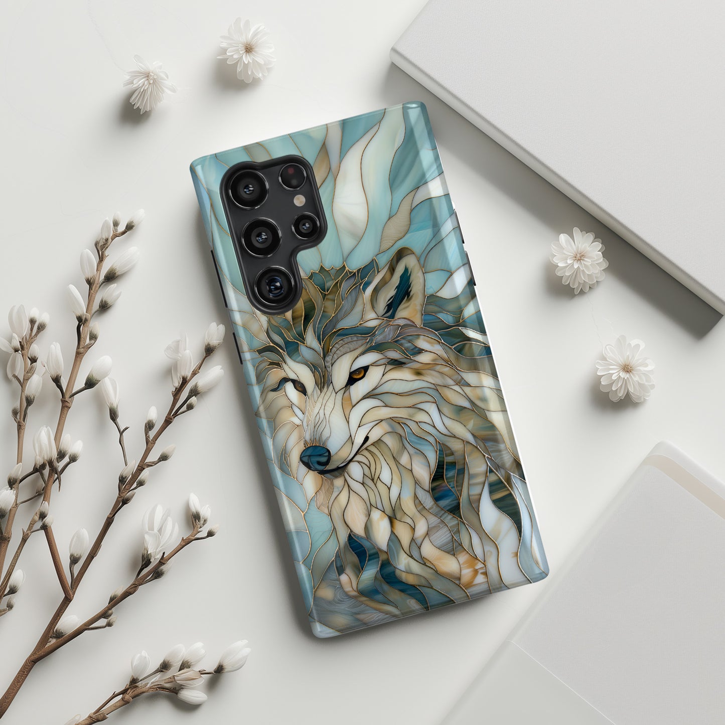 Majestic Wolf Stained Glass Design Samsung Phone Case