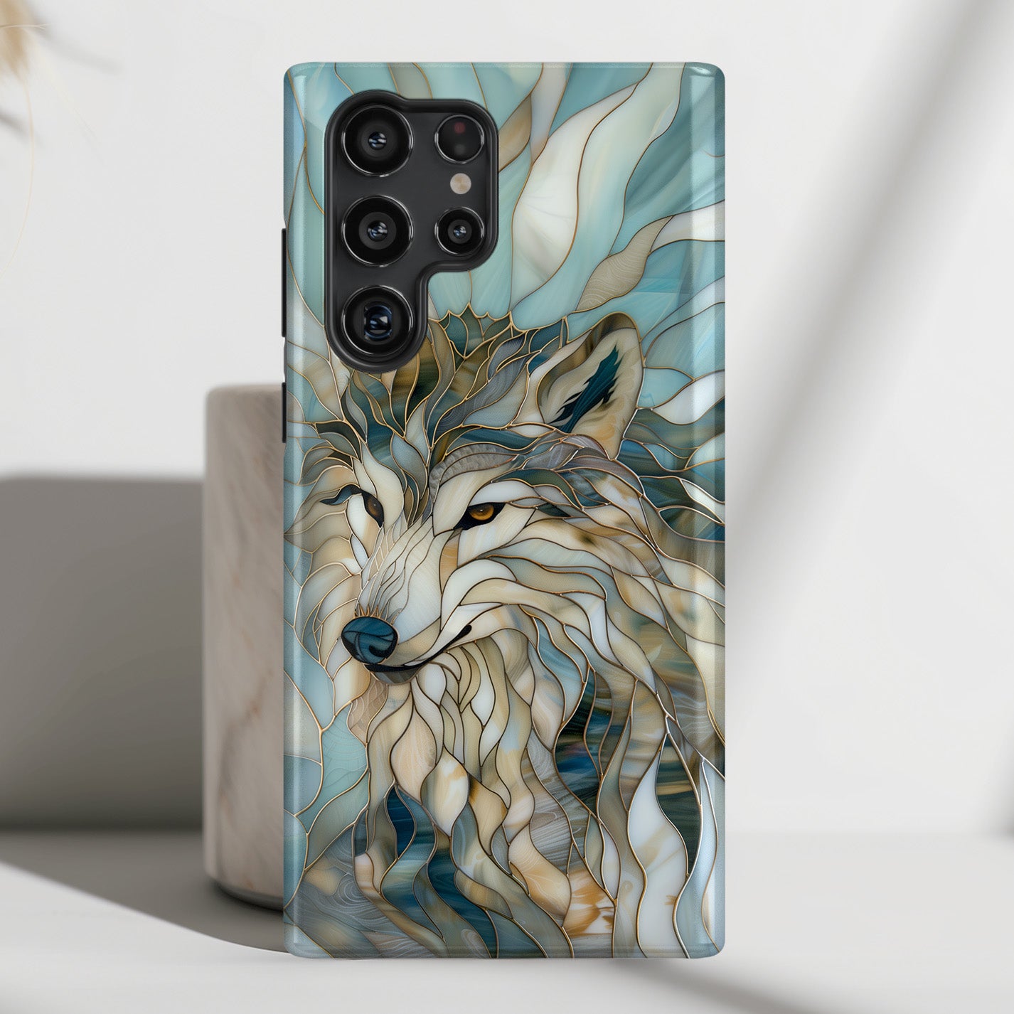 Majestic Wolf Stained Glass Design Samsung Phone Case