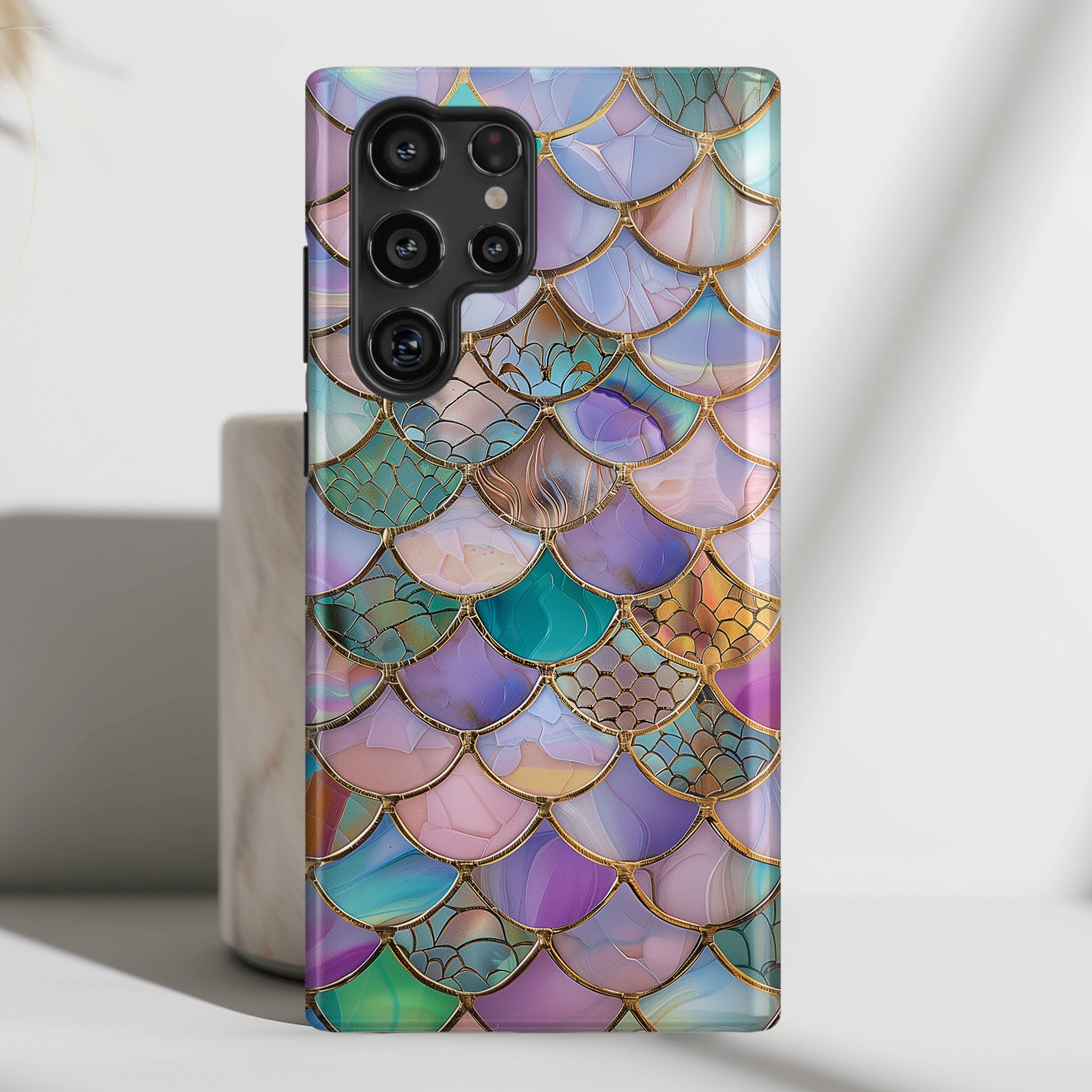 Mermaid Scale Mosaic Stained Glass Design Case for Galaxy S series Phones