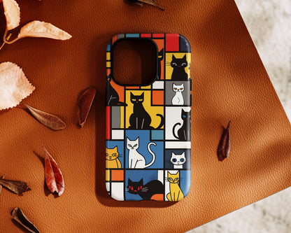 Cats in Piet Mondrian Style Abstract Art Design iPhone Case