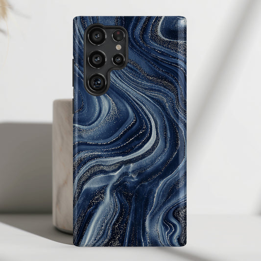 Navy Universe Marble Design Samsung Phone Case