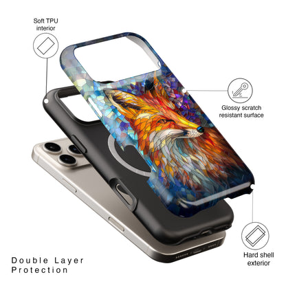 Orange Fox Stained Glass Design iPhone Case